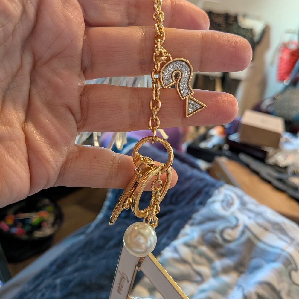 Guess Gold Chain Necklace with Pearl and Silver Accents And Tassel